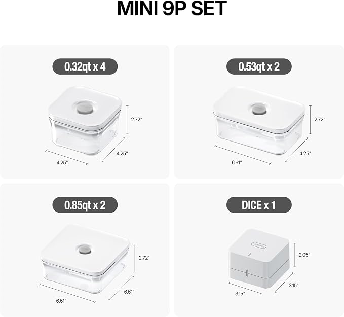 VAKUEN Premium Airtight Food Storage Containers, Mini 9P/SET include Vacuum Sealer, Smart One-Click Seal Lid, No Hinges, 100% Leak Proof, BPA-FREE, Dishwasher, Freezer & Microwave Safe - Image 2
