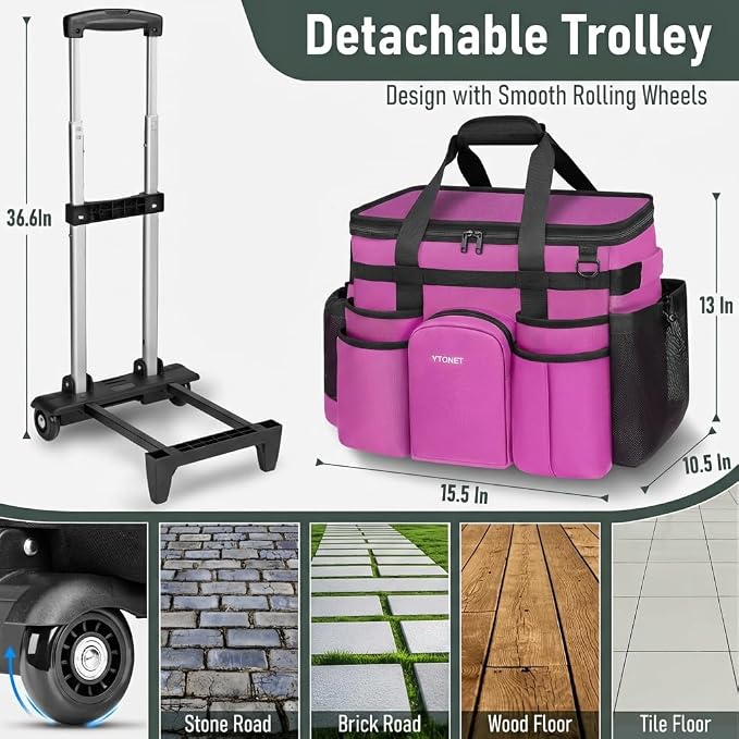 Ytonet Large Cleaning Caddy with Wheels, Cleaning Supplies Organizer | Multiple Storage Pockets Caddy with Wheels, Water Resistant Rolling Tool Caddy for Home, Car, Tool Organizer, Mobile Storage - Image 2