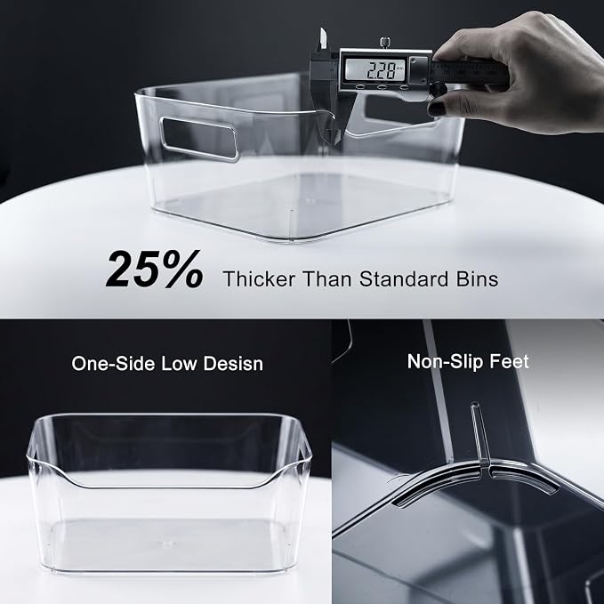Hudgan 12 Pack Pantry Storage Bins for Kitchen Cabinet, Clear Plastic Organizer Bins for Bathroom, Pantry Organizer Containers for Home Edit, Drawer, Under Sink, Fridge - Image 4