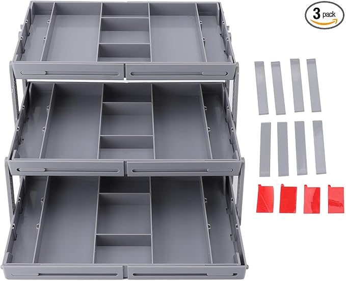 Drawer Organizer, Expandable Foldable Versatile Bathroom and Vanity Desk Drawer Organizer Trays, Plastic Storage for Makeup, Bedroom, Jewelry, Kitchen Utensils and Office (3 by Fockety