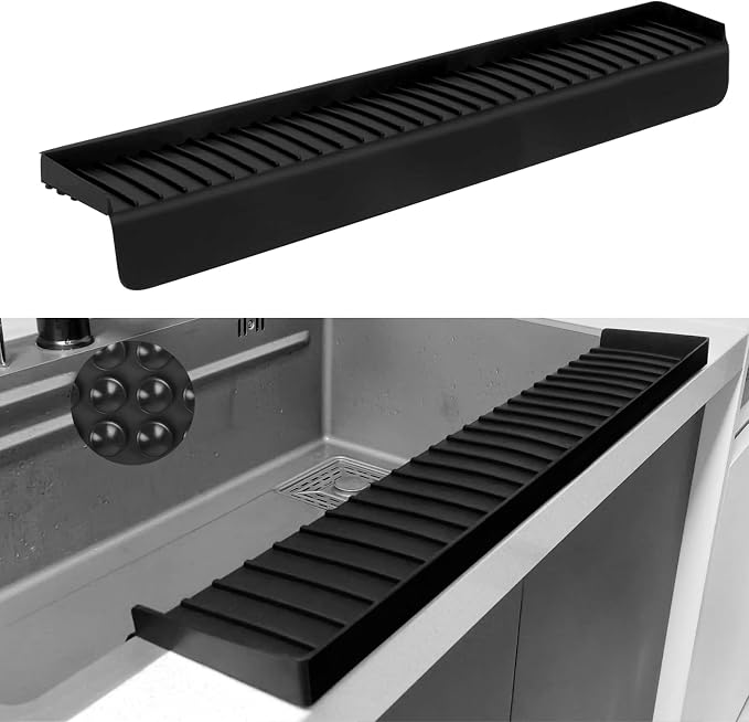Silicone Sink Edge Protectors - Multifunction Accessories, Splash Guard & Draining Mat for Kitchen, Bathroom Sink, Steel, Granite, Quartz Countertops (Black, 4 * 30in) by Unknown