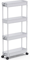 SPACEKEEPER Slim Rolling Storage Cart 4 Tier Bathroom Organizer Mobile Shelving Unit Storage Rolling Utility Cart Tower Rack for Kitchen Bathroom Laundry Narrow Places, Gray | Narrow Rolling Cart with Wheels for Kitchen Office Bathroom Laundry Room,Mob... by SPACEKEEPER