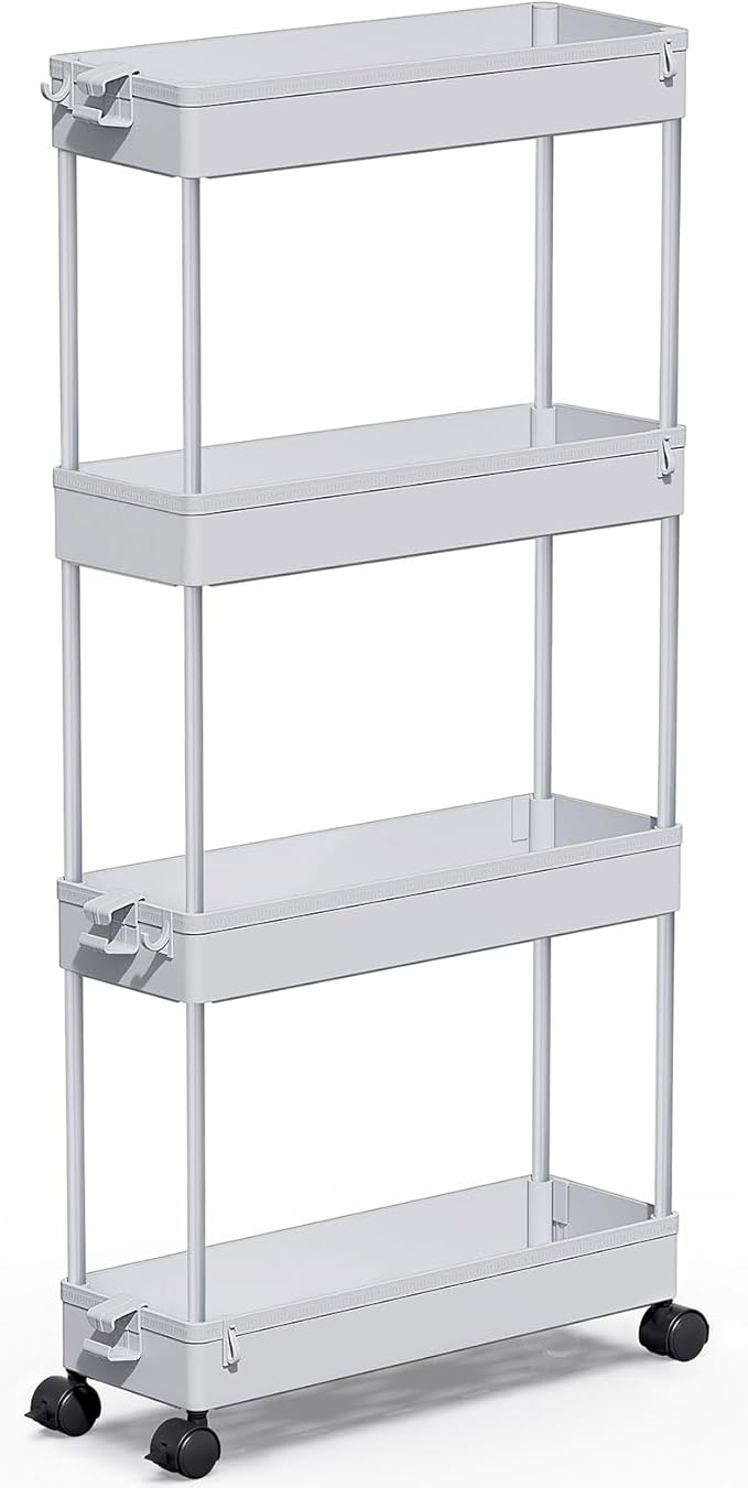 SPACEKEEPER Slim Rolling Storage Cart 4 Tier Bathroom Organizer Mobile Shelving Unit Storage Rolling Utility Cart Tower Rack for Kitchen Bathroom Laundry Narrow Places, Gray | Narrow Rolling Cart with Wheels for Kitchen Office Bathroom Laundry Room,Mob... by SPACEKEEPER