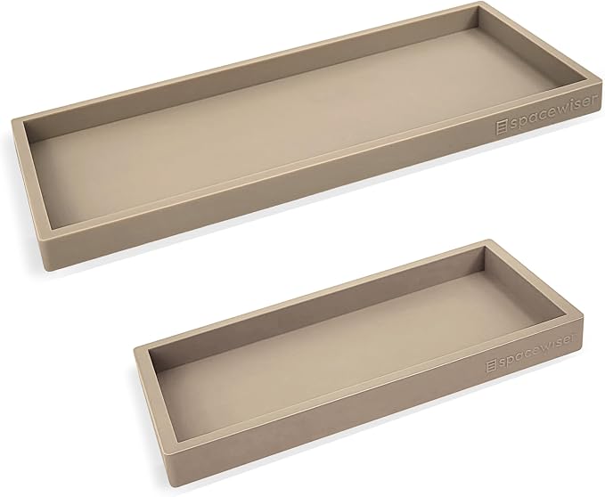Countertop & Vanity Silicone Tray – 2 PC (11.7" & 7.7") Set | Bathroom Tray & Kitchen Soap Tray Set, Bathroom Counter Tray, Kitchen Sink Dish Soap Tray for Countertop Organization by Spacewiser