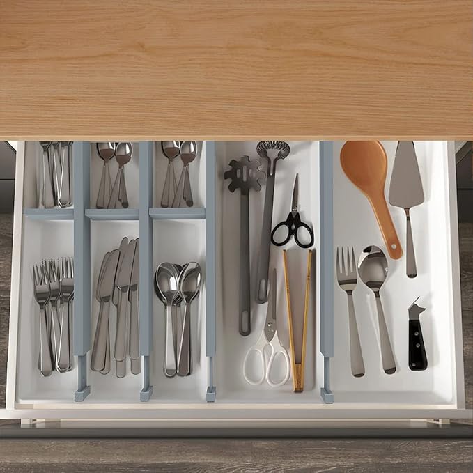 Bamboo Drawer Dividers Organizers, Expandable Drawer Separators Splitter,17-22 inches Long Adjustable Spring-loaded Organizer for Large Utensil, Clothes, Tools Drawers (Grey) - Image 5