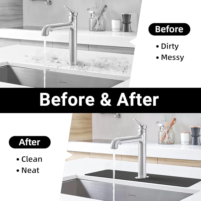 LOPNUR Cuttable Faucet Mat for Kitchen Sink, Long 24x5.5 Inch, Dark Grey | Super Absorbent & Fast Dry Diatomite Sink Splash Guard, 0.8-2.4 Inch Adjustable Faucet Hole, Cut to Fit Bathroom & RV Sinks - Image 9