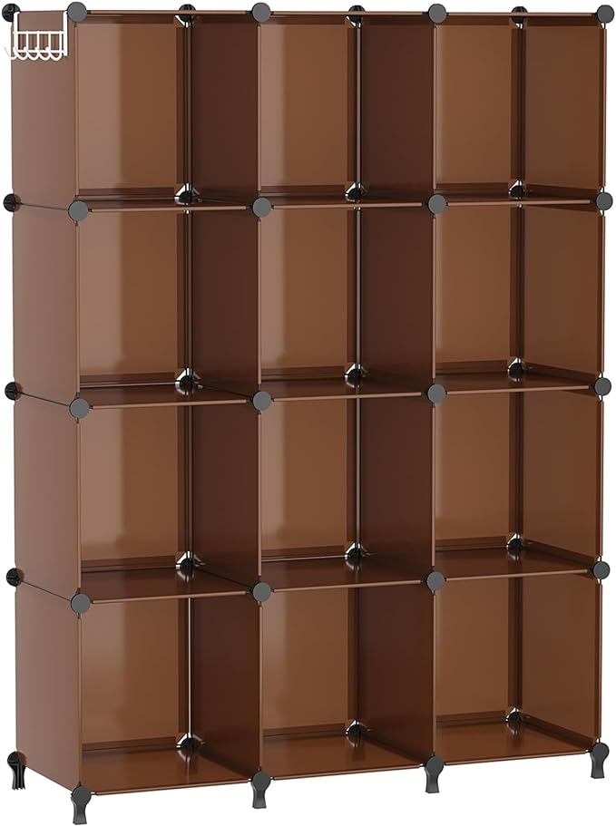 AWTATOS Closet Organizer, 12 Cube Storage Organizer Shelves, Cocoa Brown | Portable Closet Organizers Storage Shelves, DIY Stackable Bookshelf, Plastic Clothes Organizer Shelving for Home, Bedroom by AWTATOS