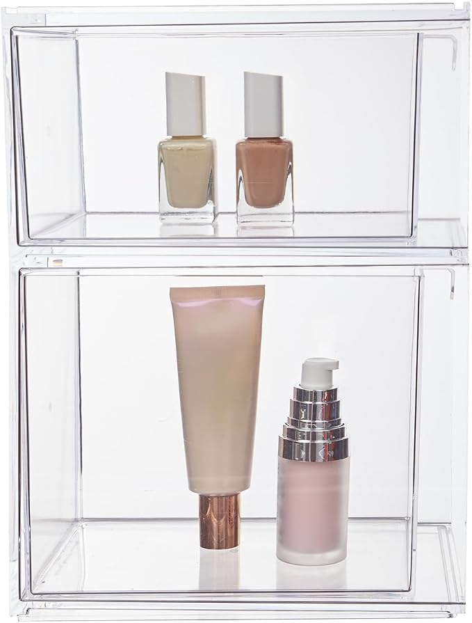 STORi Audrey Stackable Clear Bin Plastic Organizer Drawers | 2 Piece Set | Organize Cosmetics and Beauty Supplies on a Vanity | Made in USA (Pack of 6) - Image 8
