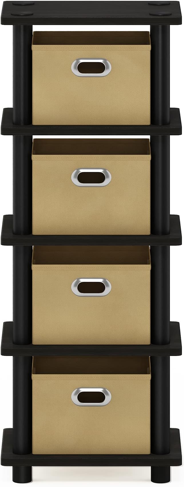 Furinno Turn-N-Tube Toolless 4-Tier Storage Shelves, Espresso | Narrow Open Frame Book Shelf with Storage Bins, for Organization, for Living Room, Garage, Home Office - Image 5