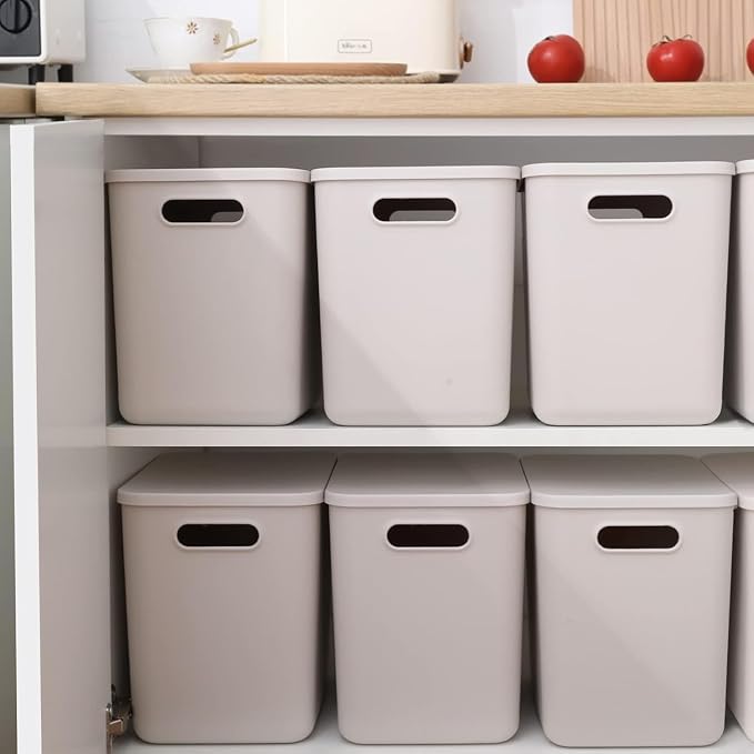 4 Piece Plastic Storage Bins with Lids,11.8 x 8 x10 Inch Versatile Kitchen Pantry Organization and Storage,for Plastic Storage Container Under Bed,Under Sink Bathroom Organizer (Light grey, 4L) - Image 5