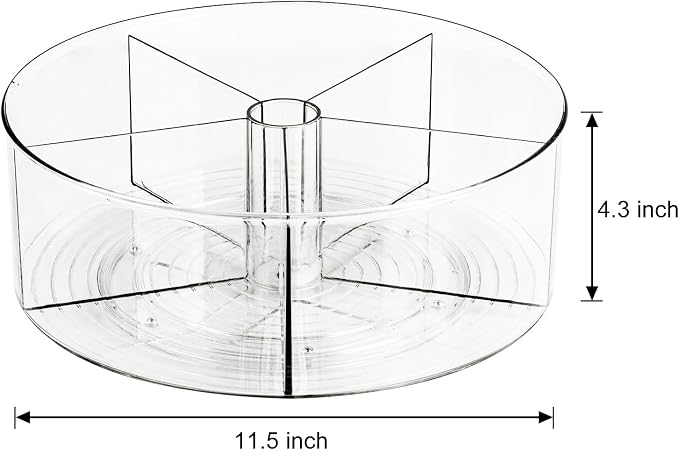 360° Rotating Makeup Organizer 11.5" Clear Turntable Lazy Susan Organizer for Vanity, Bathroom Counter, Pantry, Cabinet, Spinning Cosmetic Storage Holder with 5 Dividers for Skincare, Makeup Brushes - Image 2