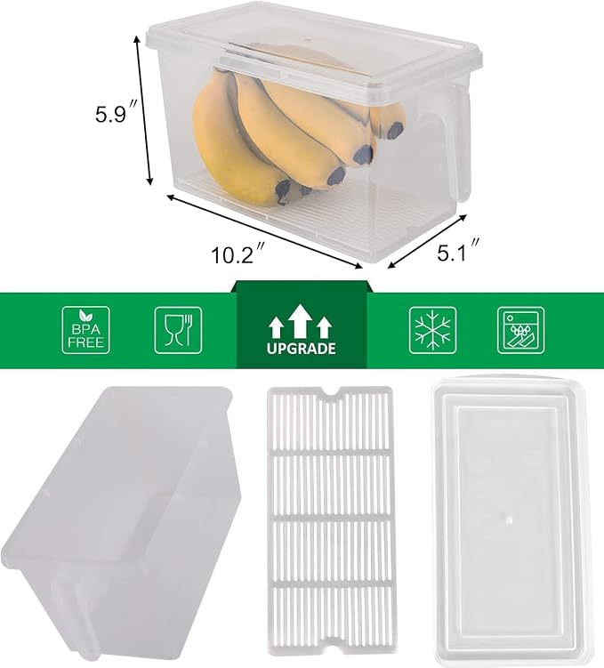 Sooyee Produce Saver Containers for Refrigerator with Drain Tray, 5L x 4 Stackable Fruit Storage Containers for Fridge,Vegetable Storage Keep Fresh for Lettuce,Salad,Berry, Salad,Meat and Fish - Image 3