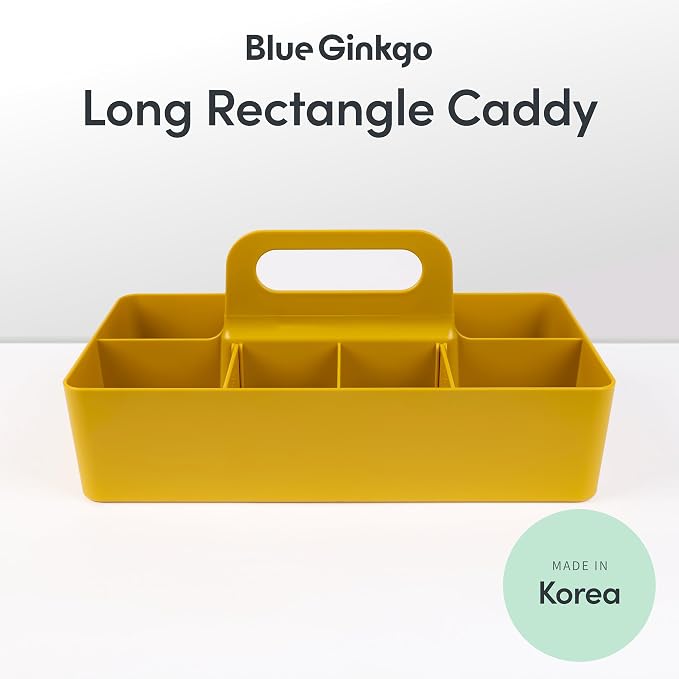 BLUE GINKGO Stackable Organizer Caddy, Long, Yellow, Made in Korea | Portable. Adjustable. Home, Office & School Storage. - Image 2