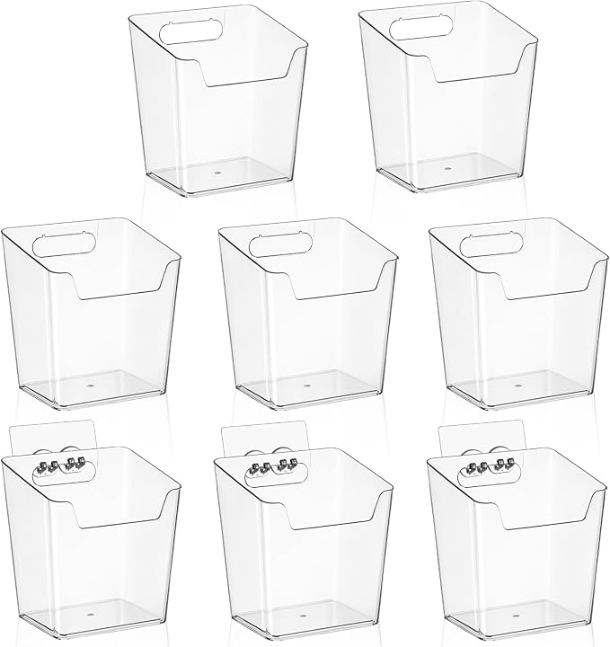8-Pack Adhesive Cabinet Door Organizer Kitchen, Hanging Storage Bins, Stick on Small Wall Storage Container, Bathroom Floating Shelf Under Sink Caddy Spice Rack for Pantry Organizer, Office, Dorm by Hiopeak