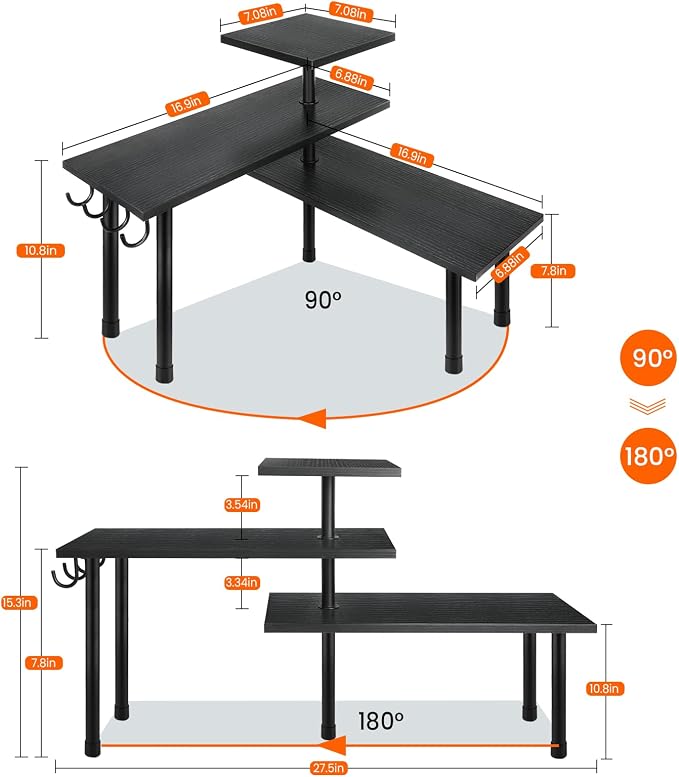 Bathroom Counter Organizer Corner Shelf, Kitchen Countertop Organizer, 3 Tier Wood Counter Shelf Stand for Over The Sink, Coffee Station, Desktop, Black - Image 2