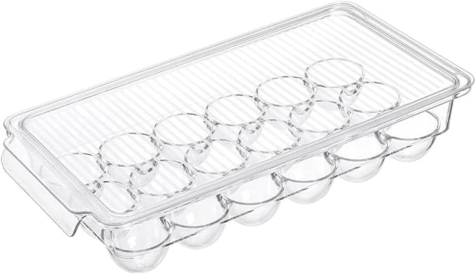 Egg Holder for fridge with Lid, Clear Plastic Egg Storage Container Refrigerator Organizer Bins, Stackable Tray Holds 18 Eggs Trays Storage (1 pack, 18 Eggs) - Image 2