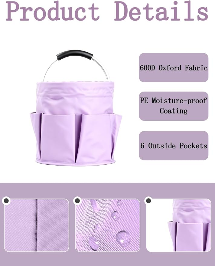 Cleaning Caddy with Handle, for Cleaning Supplies Organizer Bucket | Foldable Storage Tote with 6 Pockets,17L Large Capacity Basket for Household Organizer,Laundry Room,Bathroom & Home - Image 3