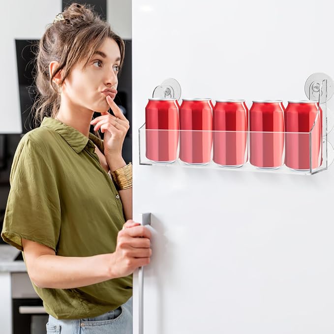 Homoyoyo Suction Cup Fridge Shelf Transparent Beverage Rack for 5 Cans Acrylic Refrigerator Storage Shelf Punch-Free Display Frame for Smooth Surfaces Kitchen Organization - Image 9