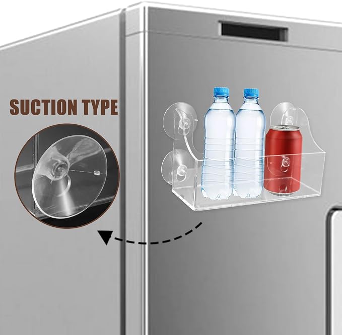 Homoyoyo Sturdy Clear Acrylic Suction Cup Refrigerator Organizer Space-Saving Fridge Can Rack for Spices Jars Beverages Kitchen Refrigerator Storage Shelf (3-Tier) - Image 2