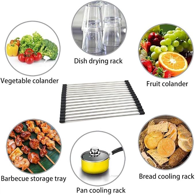 Stainless Steel Roll Up Dish Rack Over The Sink Roll Out Dish Drying Rack for Kitchen Dishes,Cups - Image 3