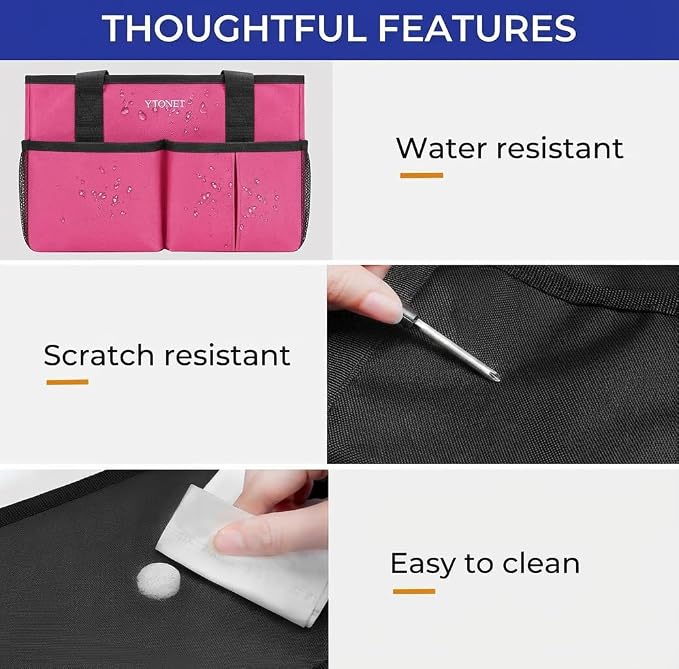 Ytonet Portable Cleaning Caddy with Handle, Water Resistant Cleaning Bag | with Handle & Foldable Divider for Cleaners, Housekeeping Tote for Kitchen & Bathroom, Car Tool Caddy Organizer Bag, Rosered - Image 6