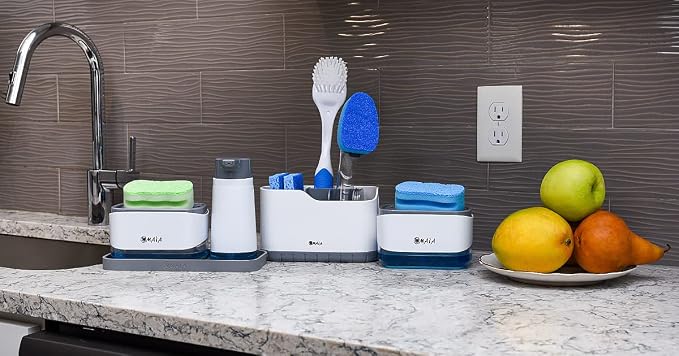 OMAIA Sink Caddy - Sink Organizer for Home, Kitchen, Wash Basin - Holder with Removable Dividers for Sponge, Brush, Toothbrush… White - Image 6