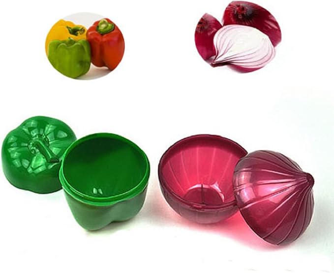 4 PCS Fruit & Vegetable Shaped Food Saver Storage Containers | Storage Holder Refrigerator Vegetable Crisper(Onion, tomato, lemon, green pepper) - Image 3