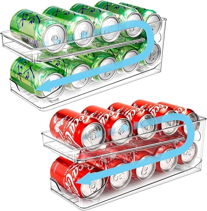 2 Packs FIFO Rolling Soda Can Organizer for Fridge, Holds 10 Cans | Pop Can Organizer for Drink Beer Seltzer Soda Can Dispenser for Refrigerator 11.15oz 12oz Can Holder Storage Pantry Container by BingoHive