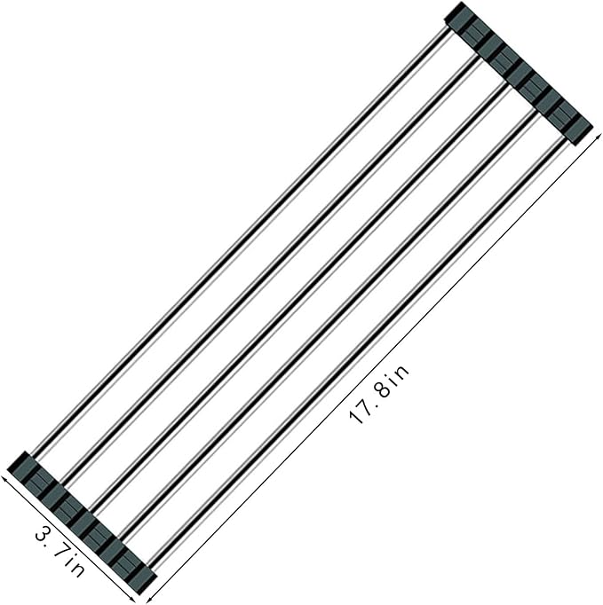 Ahyuan Roll up Dish Drying Rack Over The Sink Kitchen Roll up Sink Drying Rack Portable Dish Drainer Foldable Dish Drying Rack (Black, 17.8''X3.7'') - Image 2
