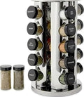 Kamenstein 20 Jar Revolving Countertop Spice Rack with Spices Included, FREE Spice Refills for 5 Years, Polished Stainless Steel with Black Caps, 30020 by Kamenstein