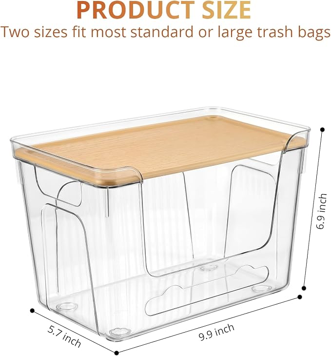 CANTAMI Plastic Trash Bag Dispenser with Lids, Stackable, 2Pack, 2XL | Clear Trash Bag Organizer for Kitchen, Laundry Room, Under Sink Organization and Storage - Image 2