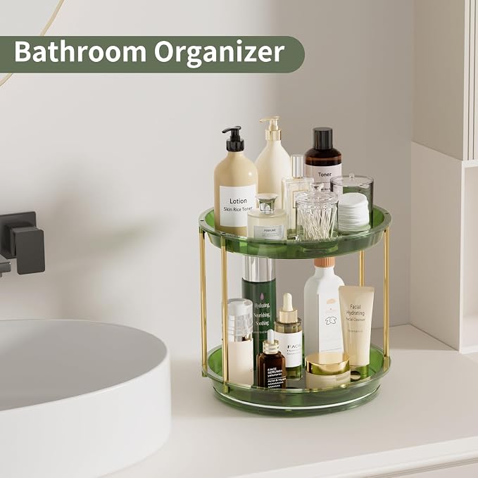 Rotating Makeup Organizer, Perfume Skincare Holder, 2 Tier 9 Inch, Green | 360° Smooth Spinning Vanity Tray, Large Capacity, Space-Saving Cosmetics Storage for Bathroom Countertop, Dresser - Image 5