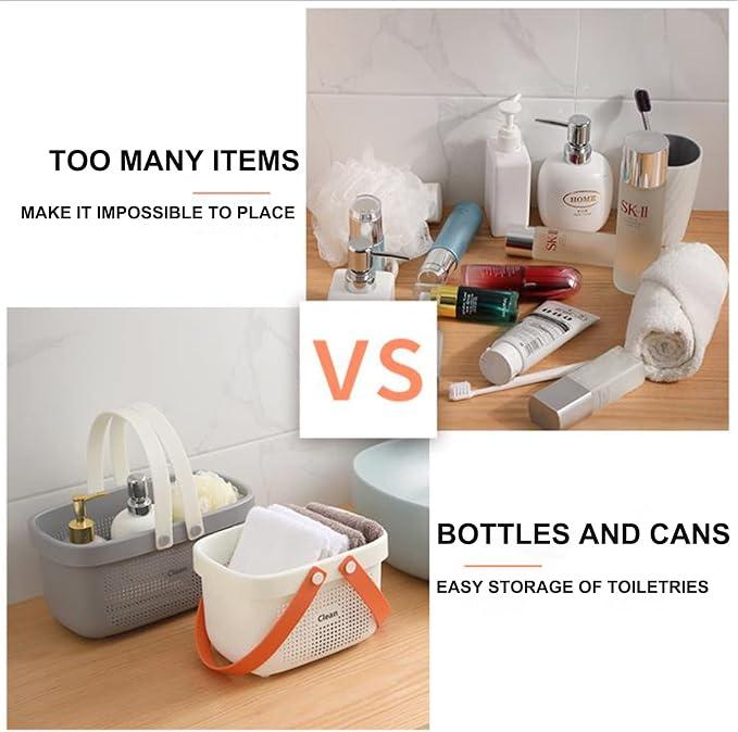 JiatuA Plastic Storage Basket with Handle Portable Shower Caddy Tote Organizer Basket Bin for Bathroom Kitchen Dorm Room Bedroom, Gray | Sturdy Drainage Large Capacity Organizer Basket with Silicone Handles for Bathroom Kitchen Bedroom College Dorm Ess... - Image 5