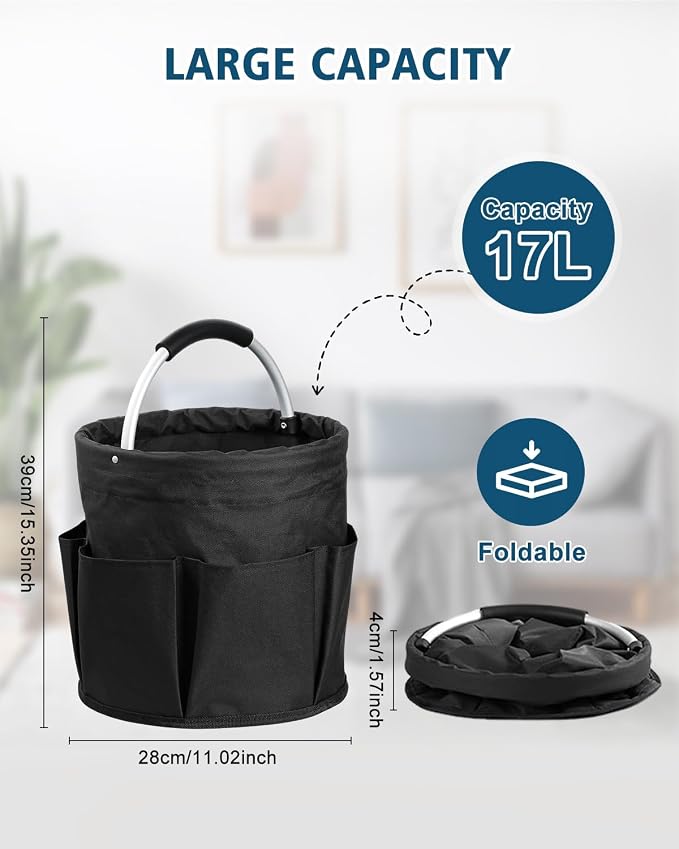 RAYBIN 17L Cleaning Caddy for Cleaning Supplies, Foldable Cleaner Basket | Housekeeping Products Organizer with Handle, Portable Large Storage Bucket for Home, Garden, Outdoor, Camping - Image 3