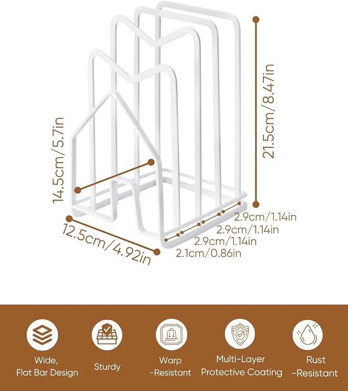 LINFIDITE Cutting Board Rack Chopping Board Organizer Stand Holder Kitchen Countertop Pots Pan Lids Rack Organizer Flat Steel 4.92Lx5.71Wx8.46H in. White - Image 2