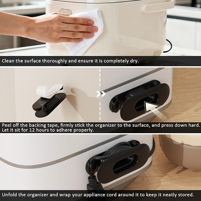6 Pack Cord Organizer for Kitchen Appliances, Black | Upgraded Stackable Silicone Adhesive Cable Management Wrap Holder, for Mixer Blender Air Fryer Pressure Cooker Coffee Maker - Image 5