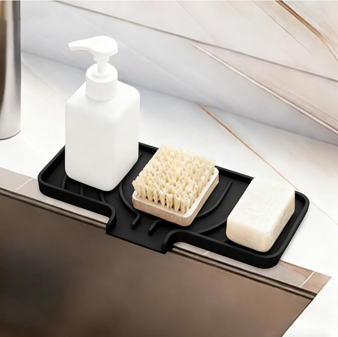 GUUKIN Sponge Holder for Kitchen Sink, Sink Caddy and Soap Tray | 10x4 inch Kitchen Sink Organizer | Compatible with Scrub Daddy, Kitchen Sink Accessories (Black) - Image 7
