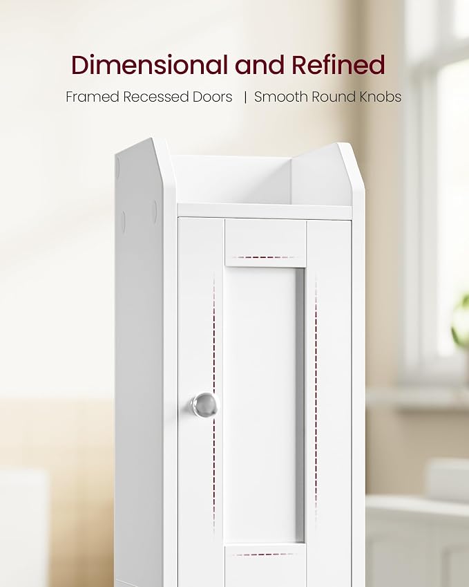 VASAGLE Storage Cabinet Slim with Reversible Doors, 2 Doors，Cloud White | Small Storage Corner Floor Cabinet, Narrow Orgnizer, Adjustable Shelves, Cloud White, Siren Collection, UBBK312WB01S - Image 6