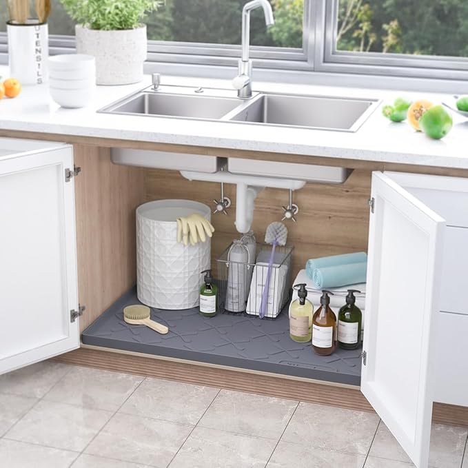 Waterproof Under Sink Mat 34" x 22", Silicone Mat Kitchen liner | BPA-Free Silicone Mat with Raised Lip Protects Cabinets from Leaks, Versatile Home Organizer for Bathroom, Pets, Boots, Floor - Image 2