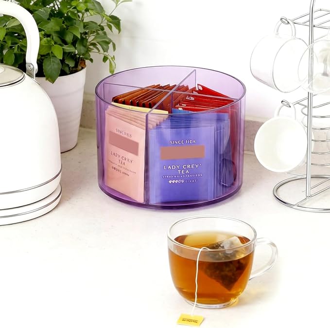 AIEVE Purple Drink Packet Organizer, Water Packet Organizer for Powdered Drink Mix, 360° Lazy Susan Turntable Rotating Tea Bag Holder for Kitchen Organization - Image 9