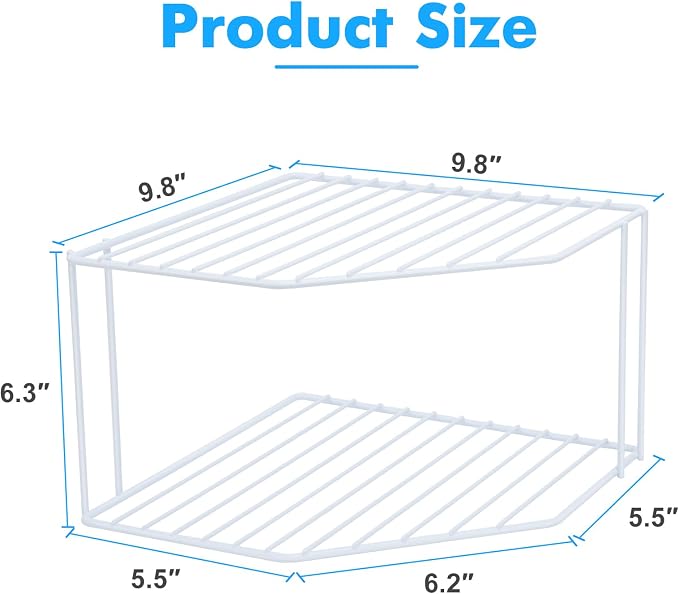 AKAZA 2Pcs 2-Tier Corner Stackable Organizer Shelf for Kitchen - Cabinet Storage Shelf Rack, Shelves，Kitchen Counter and Cabinet Shelf, Storage Rack Organizer (White) - Image 3