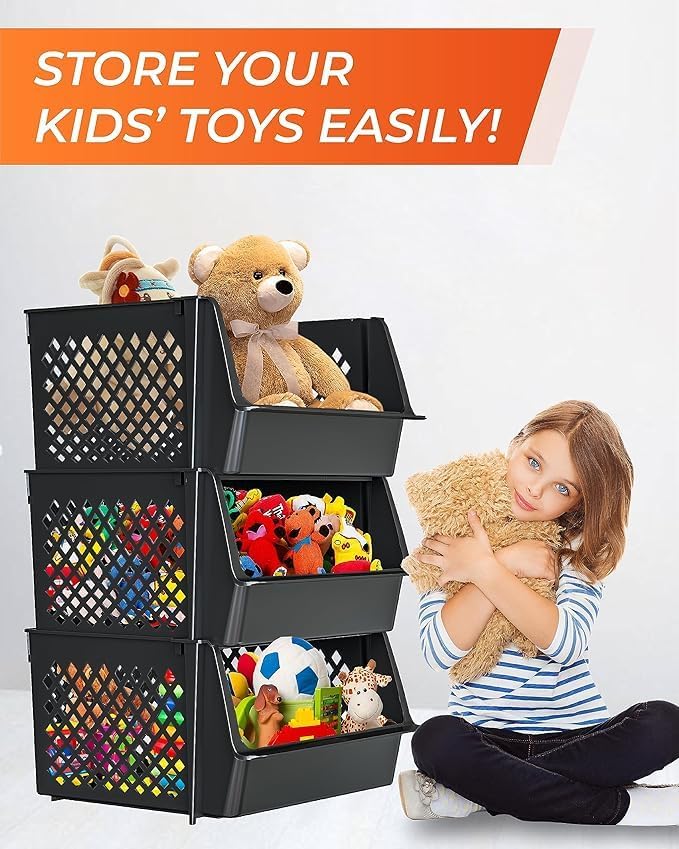 Large Stackable Storage Bins Open Front for Pantry Storage, 6 Pack - Black | Sturdy Plastic, Easy Stacking, Open Front Access, Ventilated Sides, Vertical & Space Saving Pantry Organizers and Storage Bin - Image 6