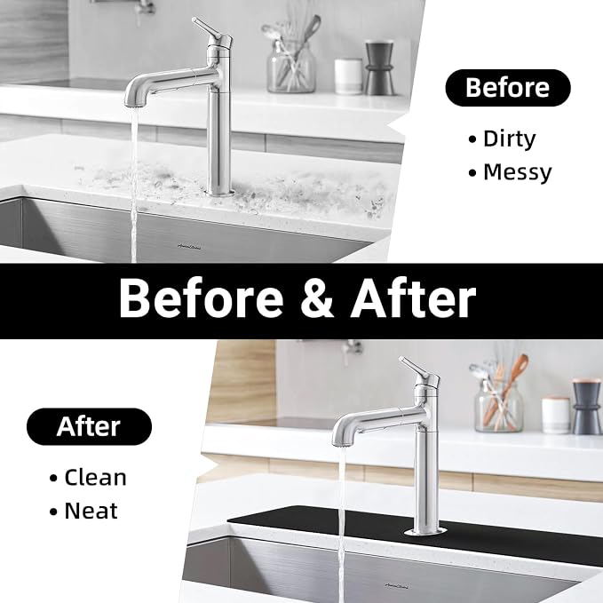 LOPNUR Cuttable Faucet Mat for Kitchen Sink, Extra Long 29 Inch, Black | Super Absorbent & Fast Dry Diatomite Sink Splash Guard, 0.8-2.4 Inch Adjustable Faucet Hole, Cut to Fit Bathroom & RV Sinks - Image 5