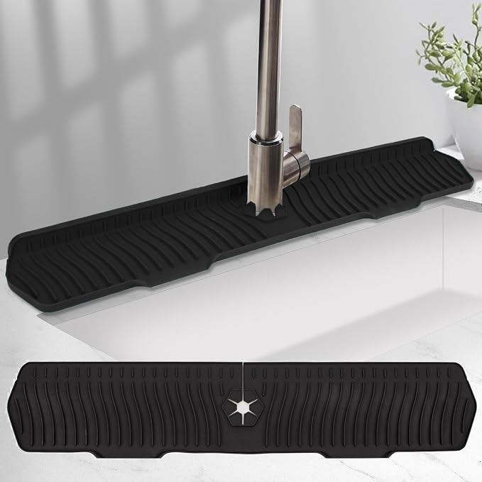 Kitchen Sink Splash Guard 29.7 X 5.7 In, Large Size Kitchen Sink Splash Guard, Silicone Sink Faucet Drying Mat, Faucet Mat Splash Catcher, Multipurpose For Kitchen Sink, Bathroom (Black) by Unknown