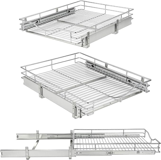 DINDON 1 Tier Pull Out Cabinet Organizer (20" W x 21" D) Heavy-Duty Metal Sliding Drawer Shelf, Slide Out Wire Basket for Kitchen Cabinets, Pantry, Bathroom, Chrome Finish…… - Image 7