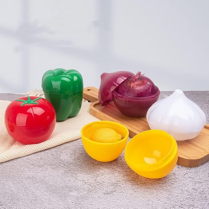 JOSON 5-Piece Vegetable and Fruit Storage Set, BPA-Free Reusable Refrigerator Food Keeper for Peppers, Onions, Tomatoes, Lemons, and Garlic - Image 3