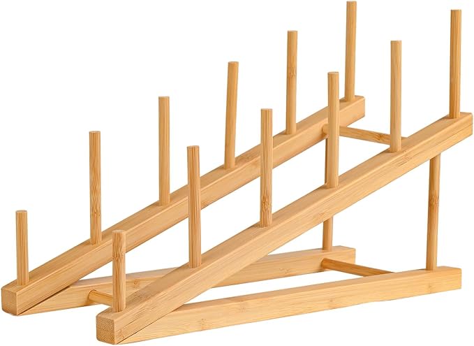 Plate Stands For Display, Wooden Plate Rack Dish Stand Holder | 5-Tier Display Stand for Book, Art Print, Puzzle, Cutting Board, Pot Lid Rack and Kitchen Cabinet Organizer (1 Pack) by SRYESA