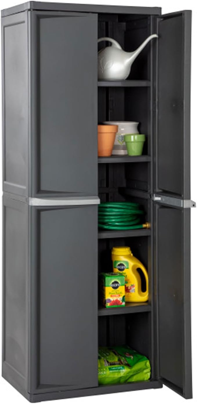 Sterilite 4 Shelf Cabinet, Durable Plastic Storage Solution, Gray, 1 Pack | Adjustable Shelves - Plastic Shelving Unit for Organizing Garage, Pantry, Basement, Laundry Room or Mudroom - Image 8