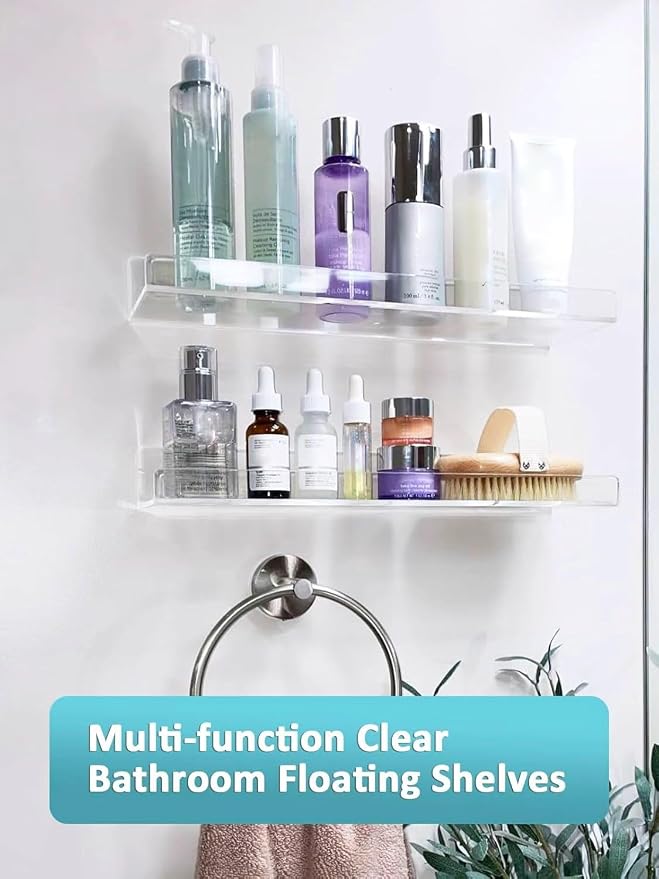 6 Pack Acrylic Shelves for Wall, 15 Inch Clear Adhesive Floating Shelf | Dual-Mount No Drill/Screw Waterproof Wall Shelf, Rustproof Storage Rack for Bathroom, Kitchen, Living Room, Bedroom - Image 7