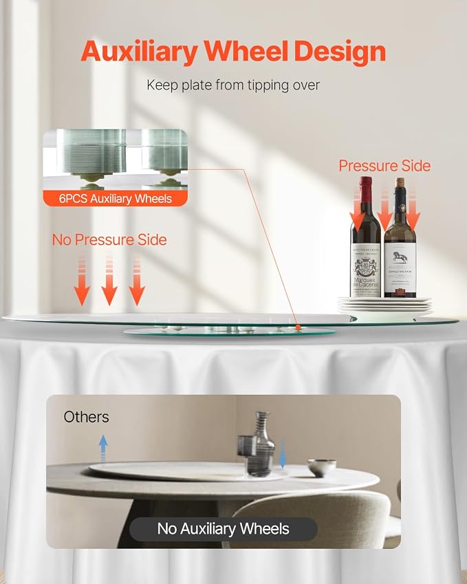 VEVOR 40 in Glass Lazy Susan Turntable, Tempered Glass Dining Table Centerpiece with 6 Rotating Wheels, 360° Smooth and Silent Spin Tabletop Rotating Tray, for Family Gatherings, Banquets & Weddings - Image 5